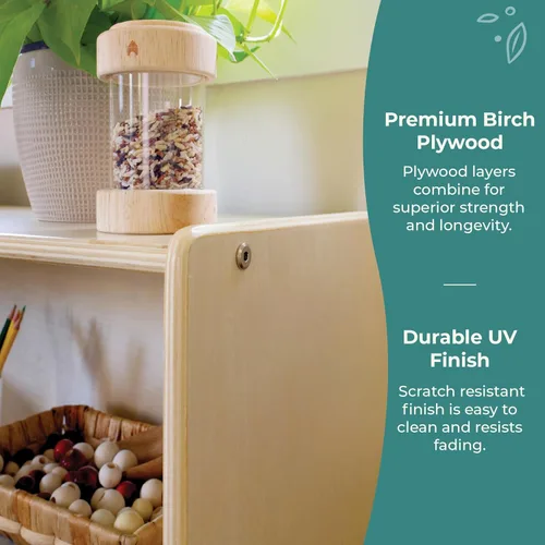 Vista 5 de Guidecraft EdQ - Almacenamiento abierto de tres estantes naturales con 3 contenedores de tela: estanterías de madera para niños y organizador