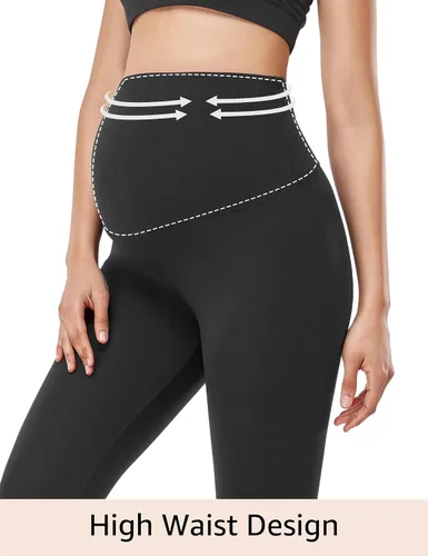 Vista 9 de HOFISH Leggings de maternidad para mujer, sobre el vientre, suaves, no se transparentan, pantalones de yoga para entrenamiento, leggings de embarazo