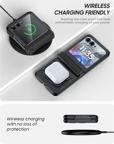 Vista 6 de Vizvera para Motorola Razr 2024 - Funda con tapa con bisagra, protector de pantalla incorporado, a prueba de golpes, funda todo en uno para Negro