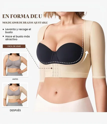 Vista 2 de BRABIC Tops Moldeadores para Mujeres Postcirugía con Manga de Compresión para Moldeador de Brazos Beige