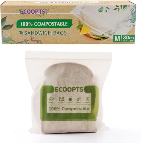 Vista 7 de Bolsa con cremallera 100% compostable para aperitivos Bolsas de almacenamiento pequeñas ecológicas Bolsa para congelador A base de plantas sin