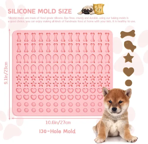 Vista 2 de LELE LIFE Moldes de silicona para gomitas de 130 cavidades, moldes de chocolate semiesfera con forma de corazón y estrella de hueso para dulces