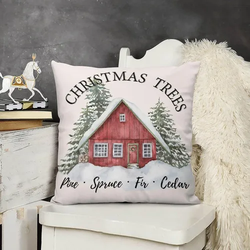 Vista 3 de Juego de 2 fundas de almohada de Navidad, decoración rústica de árbol de Navidad, fundas de sofá festivas, sofá, dormitorio, hogar