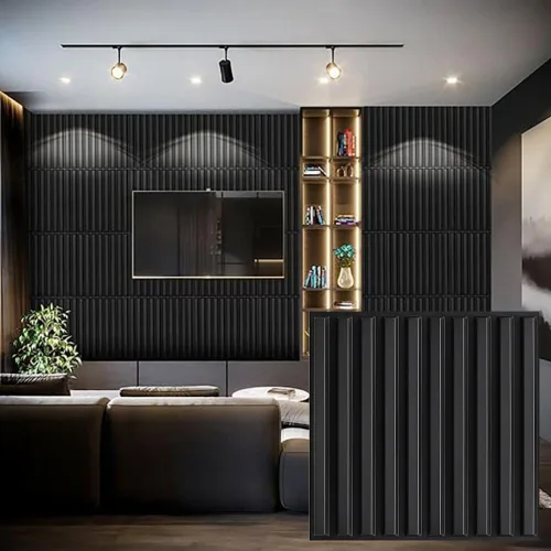 Vista 8 de Heikki Paquete de 30 paneles de pared 3D para decoración de pared interior, paneles de pared con textura de flores de PVC para sala de estar Negro-YJ