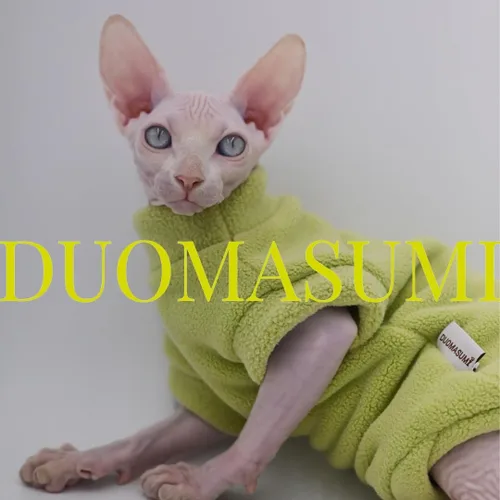 Vista 3 de Ropa para gatos sin pelo Otoño/Invierno de forro polar cálido súper suave y elástica para Sphynx, Devon, Konis, gatos pequeños y perros (verde, XS)