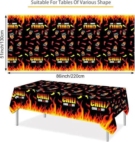 Vista 2 de PHOGARY Mantel de cocina de chile para decoración de chile, manteles de chile desechables, mantel de cocina de chile para una fiesta, suministros