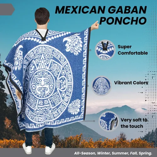 Vista 2 de Artisans Bazaar Poncho mexicano Sarape Azteca Hombres Hombre Mexico Gabanes Mexicanos Western Cowboy Disfraz Adulto Jorongos