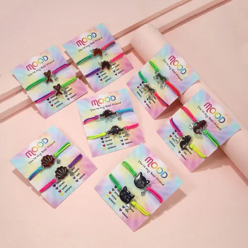 Vista 2 de Pingyongchang Cute Animal Color Changing Bracelet for Women Girls Dinosaur Horse Mermaid Cat Temperature Sensing Mood Bracelet with Card BFF