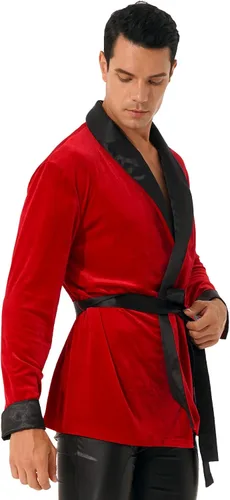 Vista 4 de Disfraz definitivo de soltero para adultos, kimono de terciopelo, chal de noche de Navidad con cinturón