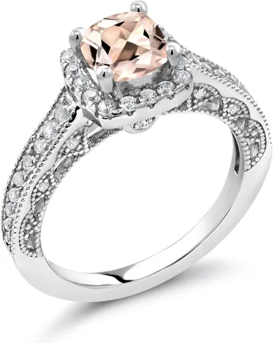 Vista 89 de Gem Stone King Anillo de compromiso de plata de ley 925 de 0.236 in con piedra natal y zafiro blanco creado con acento Anillo de compromiso
