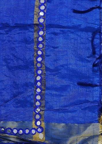 Vista 2 de Dupatta de seda de trabajo de espejo de plástico para mujeres y niñas con flecos