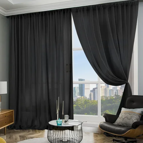 Vista 8 de PARTISKY Cortinas de telón de fondo de gasa negra de 10 x 7 pies, cortinas de fotos de tela transparente sin arrugas para boda, ceremonia, arco