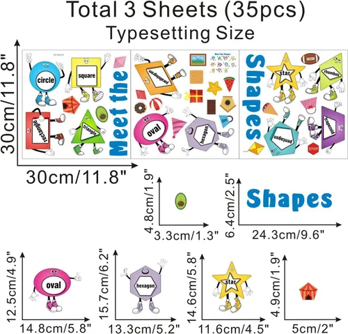 Vista 5 de IARTTOP Calcomanías de pared con formas coloridas, calcomanías de pared de geometría de aprendizaje educativo, calcomanías de pared extraíbles
