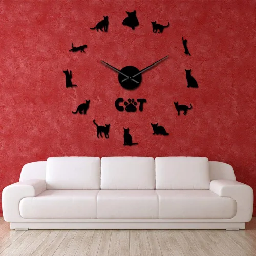 Vista 4 de The Geeky Days Gato doméstico de pelo corto gatos abisinios sin marco, reloj de pared de bricolaje grande mudo pegatinas de pared Etiopía gato sala