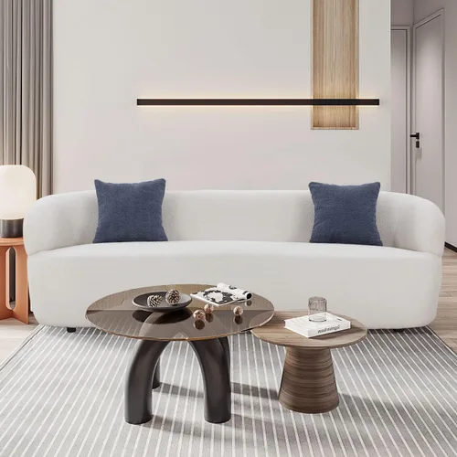 Vista 4 de Sofá curvado de 86.6 pulgadas, sofá modular Boucle moderno de 3 plazas, cómodo sofá tapizado en la nube de 3 asientos con almohadas para sala