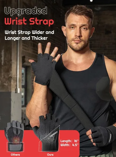 Vista 3 de TRENDOUX Guantes de entrenamiento para levantamiento de pesas: soporte ajustable para la muñeca con correas alargadas, protección completa