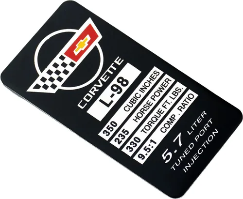 Vista 3 de 1 placa de identificación de motor C4 Corvette 1990 L98 con placa de datos de metal, placa de identificación 3D, 235 CV, 330 TQ de repuesto