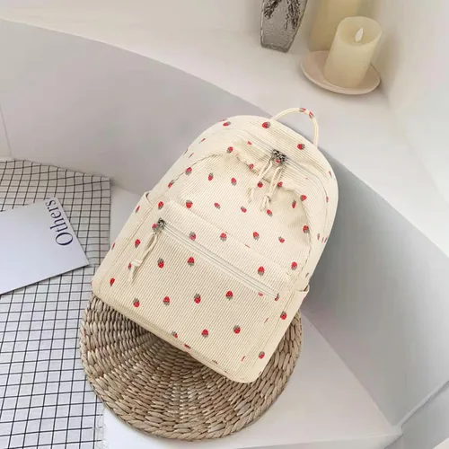 Vista 6 de Bluboon Mini mochilas para niñas pequeñas, mochila escolar, mochila kawaii para mujer, Pana Fresa-beige, Pequeño, Mini mochila casual para niñas