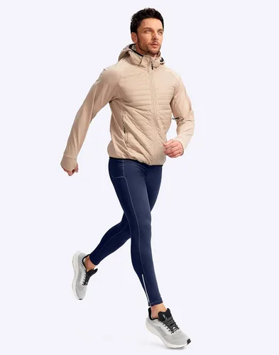 Vista 6 de Pudolla Men's Thermal Running Tights with 3 Zipper Pockets Workout Compression Leggings Cycling Pants for Men Hiking Jogging
