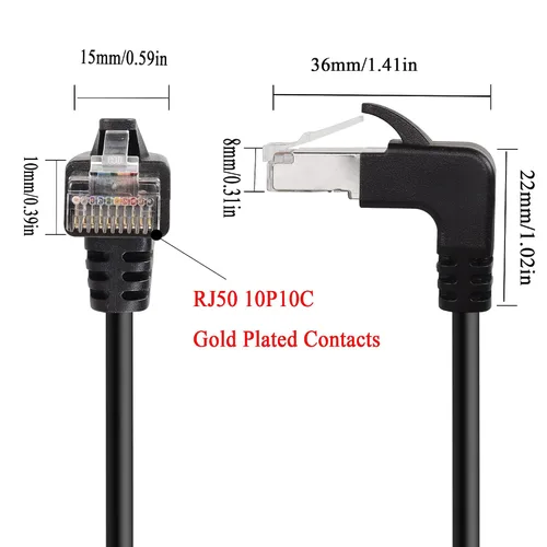 Vista 3 de QIANRENON Cable Ethernet RJ50 10P10C en ángulo de 90°,Cable de comunicación macho 10P 10C macho a macho en ángulo recto,Cat5E,con escudo,Conexiones