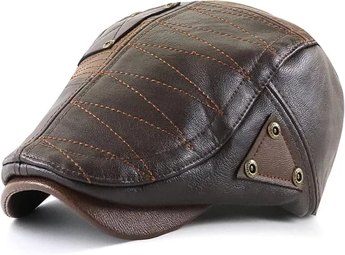 Vista 6 de Panegy Sombrero de periódico para hombre, gorra plana de piel sintética, sombrero de boina ajustable, sombrero de hiedra para conducir golf al aire