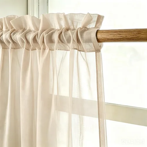 Vista 2 de UPOPO Paneles de Cortina Beige Pequeños Cortinas Transparentes de Gasa de 16 Pulgadas de Largo Cortinas de Cocina de Voile con Textura de Lino