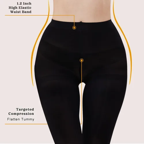 Vista 3 de Medias negras 40D para mujer, 3 pares de medias semiopacas, medias de microfibra con control superior para mujer