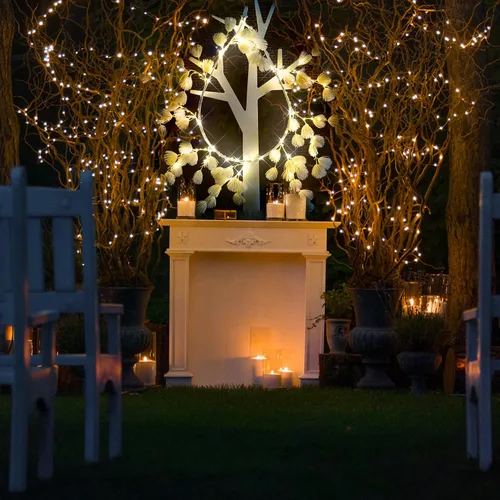 Vista 5 de Árbol de pino blanco artificial con ramas iluminadas, árboles de flores con luces LED para decoración de Navidad e interiores (72 pulgadas)