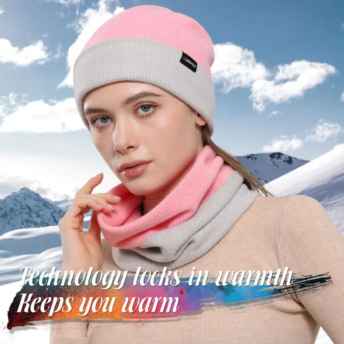 Vista 6 de WTACTFUL Conjunto de gorro holgado de invierno y bufanda térmica de doble capa, para hombres y mujeres, esquí, snowboard, al aire libre
