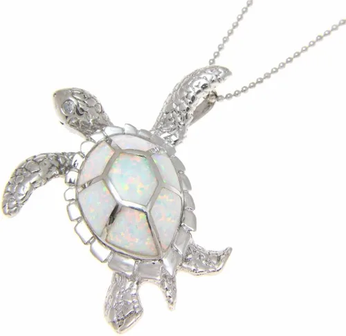 Vista 2 de Arthur's Jewelry Colgante de plata de ley 925 hawaiana honu tortuga marina ópalo sintético blanco cz ojo deslizante 1.496 in, Plata esterlina Piedra