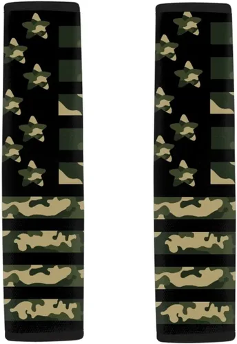 Vista 7 de LedBack Fundas para cinturón de seguridad de coche con diseño de bandera americana y camuflaje, paquete de 2, almohadilla universal para cinturón