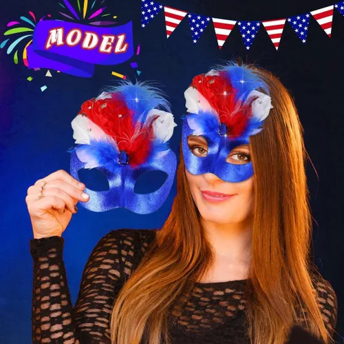 Vista 7 de BODIY Mardi Gras Masquerade Mask Blue Feather Mask Crystal Half Mask Independence Day Costume Eyemask Rave Accessories
