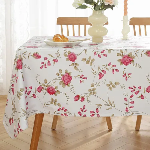 Vista 10 de Mantel de vinilo para primavera y verano con reverso de franela rectangular de 52 x 70 pulgadas, 100% impermeable y resistente al aceite, mantel