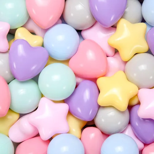 Vista 13 de STARBOLO Pelotas de bolas con forma de corazones de estrella para niños pequeños – 50, 100, 200, 500, bolas de juguete de plástico, formas