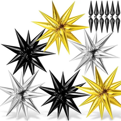 Vista 35 de 72 unidades de globos de estrella, grandes globos de cono de estrella metálicos de 26 pulgadas, globos de papel de aluminio de explosión colorida