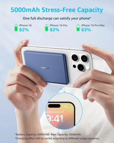 Vista 3 de Banco de energía "Air" para MagSafe 5000mAh, ultra delgado, magnético, inalámbrico, portátil, con cable USB-C, compatible solo con iPhone