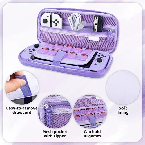 Vista 2 de RHOTALL Sakura Embossing Cute Carrying Case Set for Nintendo Switch OLED, Accessories Bundle for Switch OLED with Hard Case, Screen Protector, 4