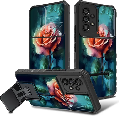 Vista 32 de Funda para Samsung Galaxy A53 5G con cubierta de cámara y soporte de soporte, resistente a prueba de golpes, TPU funda protectora para Samsung