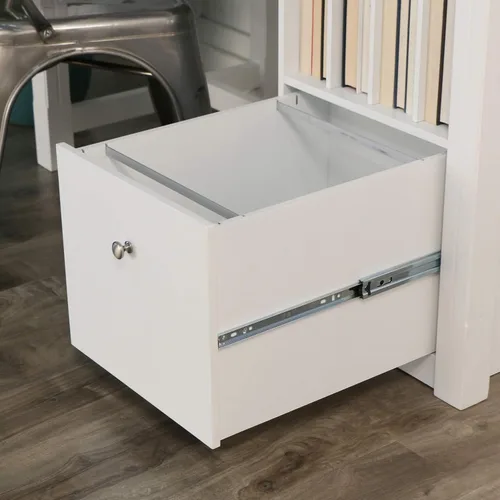 Vista 9 de We Furniture, Home Office Deluxe, escritorio para computadora, color negro, Madera Sólida, Blanco