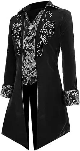 Vista 4 de Chaqueta steampunk medieval para hombre, abrigo largo gótico victoriano para Halloween