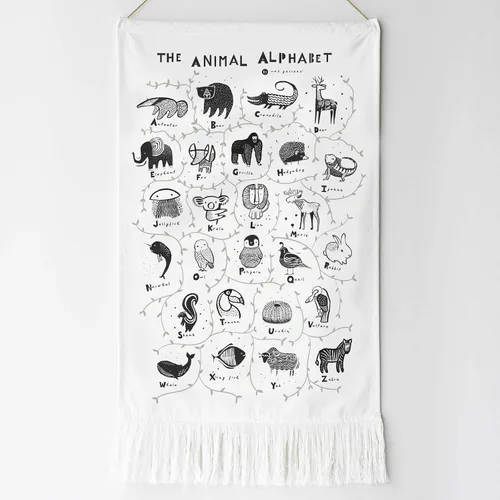 Vista 7 de Wee Gallery Tapiz de alfabeto de animales, tela de algodón orgánico, decoración de pared para bebé, niños, guardería, sala de juegos, educativo