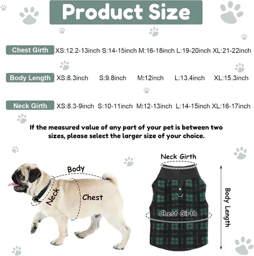Vista 2 de Weewooday 4 piezas suéter para perro, XS (cuello: 8.3-9 pulgadas, pecho: 12.2-13 pulgadas, espalda: 8.3 pulgadas) Fleece Vest with Leash Ring