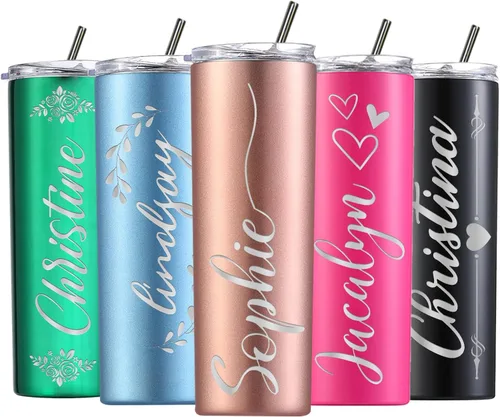 Vista 10 de Regalos personalizados para mujeres Vaso personalizado Tazas personalizadas Grabado con flor de nacimiento 20 oz Vaso personalizado con nombre