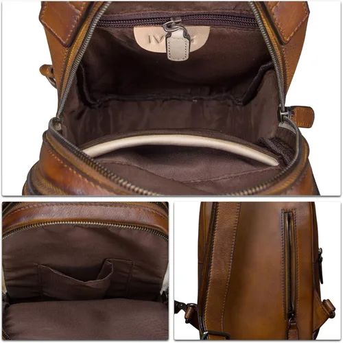 Vista 7 de IVTG Bolso bandolera de cuero genuino para hombres y mujeres, mochila vintage de cuero real, bolso cruzado de hombro, bolso de pecho