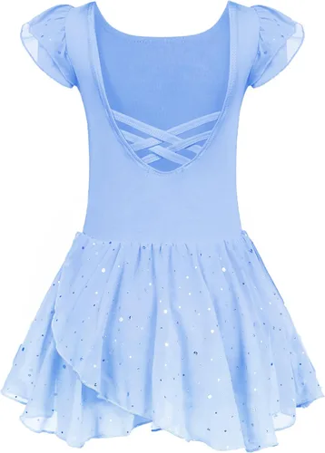 Vista 31 de Arshiner - Vestido de baile de ballet con mangas con volantes, leotardo de tutú con ruedo para niñas Lila