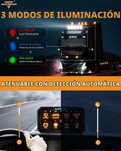 Vista 3 de Auxbeam RA80XL - Panel de interruptores RA80XL de 5 pulgadas, gran control de dispositivos complementarios Toggle/Momentary/Pulsed RGB dimmable