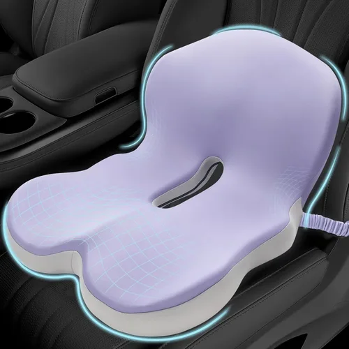 Vista 10 de Cojín de asiento de espuma viscoelástica para ciática y alivio del dolor de espalda, almohadilla ergonómica para silla con correa ajustable y funda