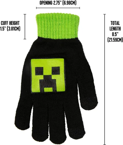 Vista 4 de JINX Minecraft Creeper Hustle Guantes de punto verdenegro ajuste juvenil