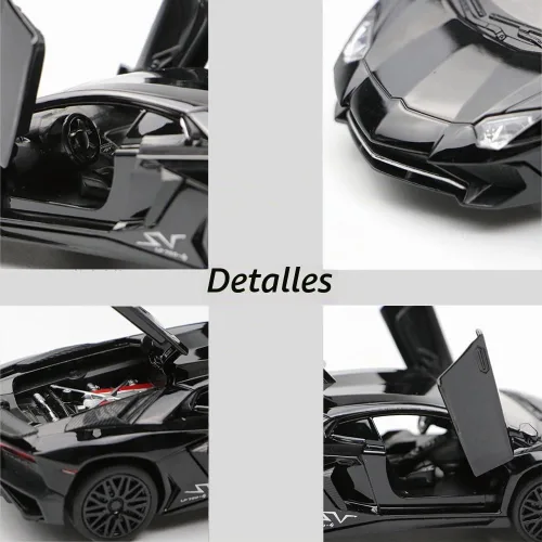 Vista 4 de iLooboo Vehículo de juguete coleccionable de aleación Aventador negro con luces y sonido