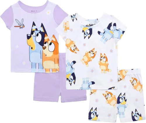 Vista 12 de Bluey Conjunto de pijama de algodón ajustado de 4 piezas para niñas Ropa de dormir cómoda, suave y linda ropa de dormir para niños Bluey Spa